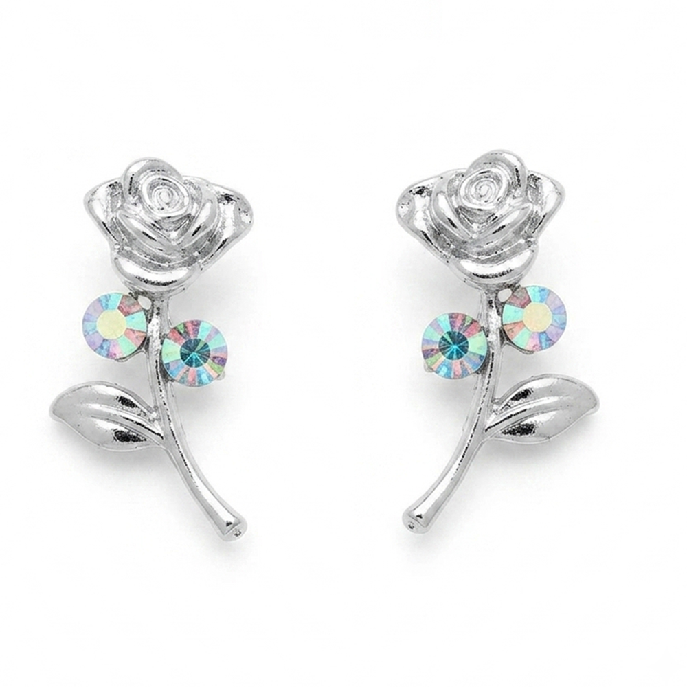 The99Jewel Silver Plated Rose Design Stud Earrings