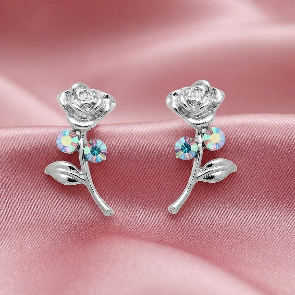 The99Jewel Silver Plated Rose Design Stud Earrings