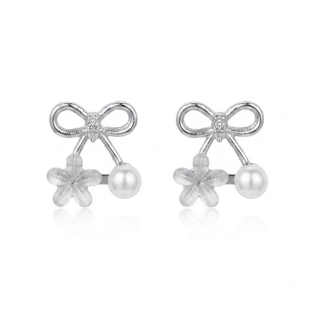 The99Jewel Korean Style Silver Plated Flower & Pearl Stud Earrings