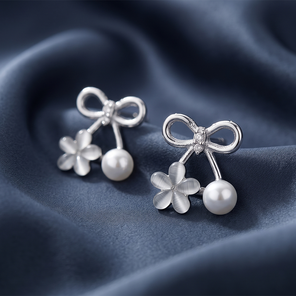 The99Jewel Korean Style Silver Plated Flower & Pearl Stud Earrings 