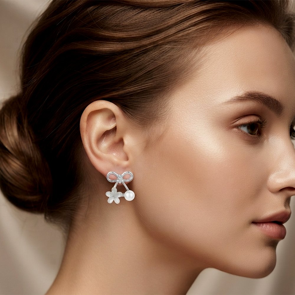 The99Jewel Korean Style Silver Plated Flower & Pearl Stud Earrings