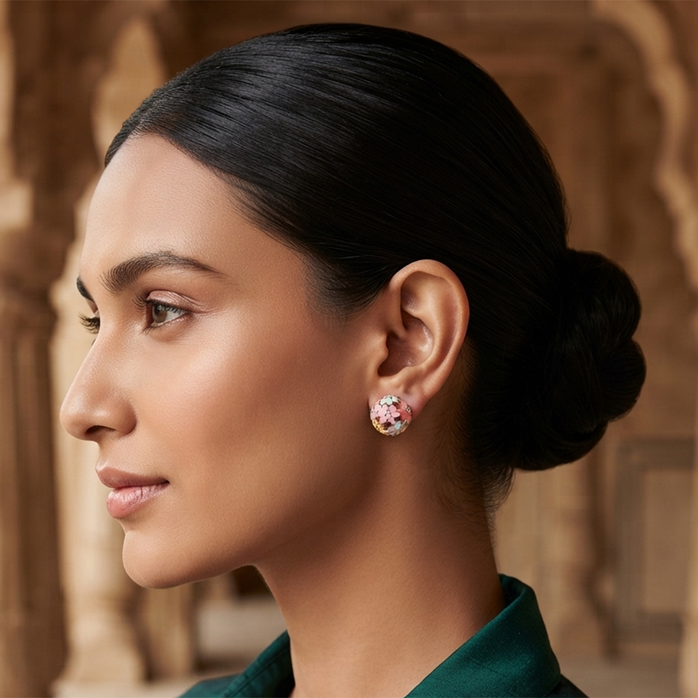 The99Jewel Rose Gold Plated Enamel Stud Earrings