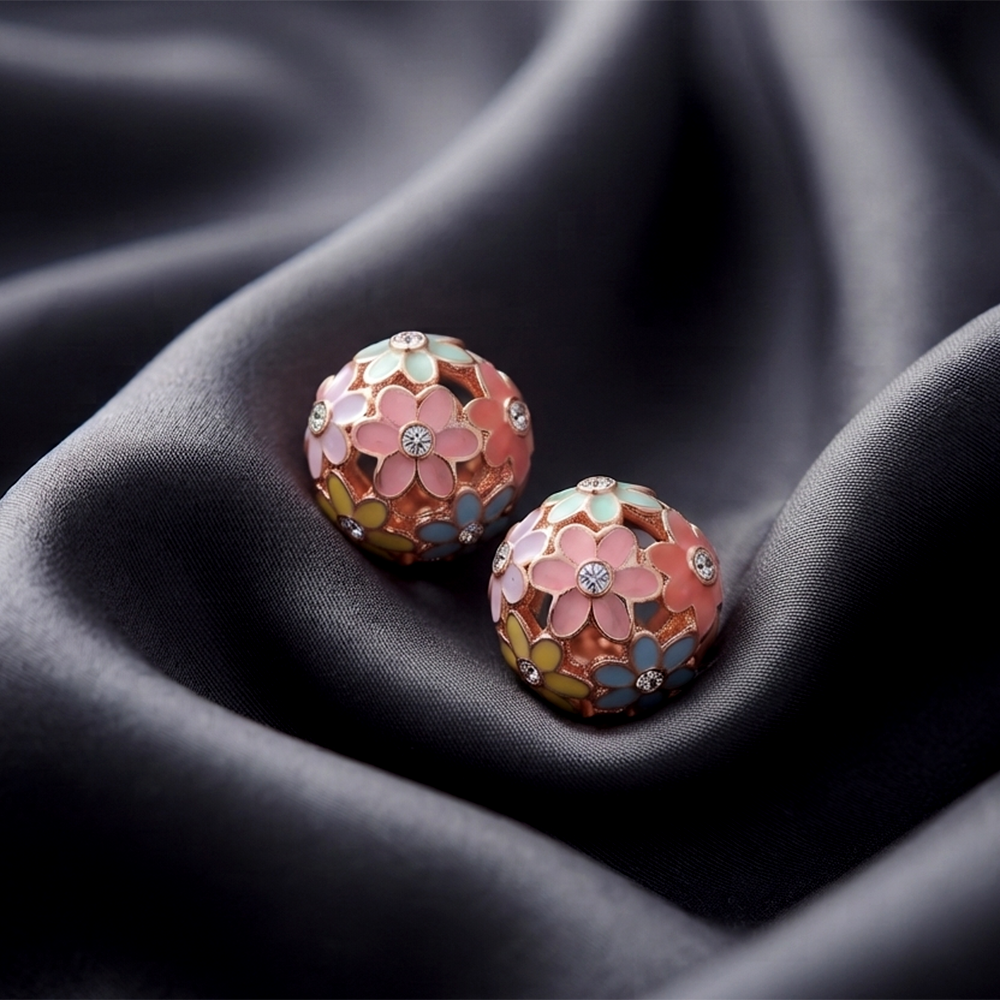 The99Jewel Rose Gold Plated Enamel Stud Earrings 