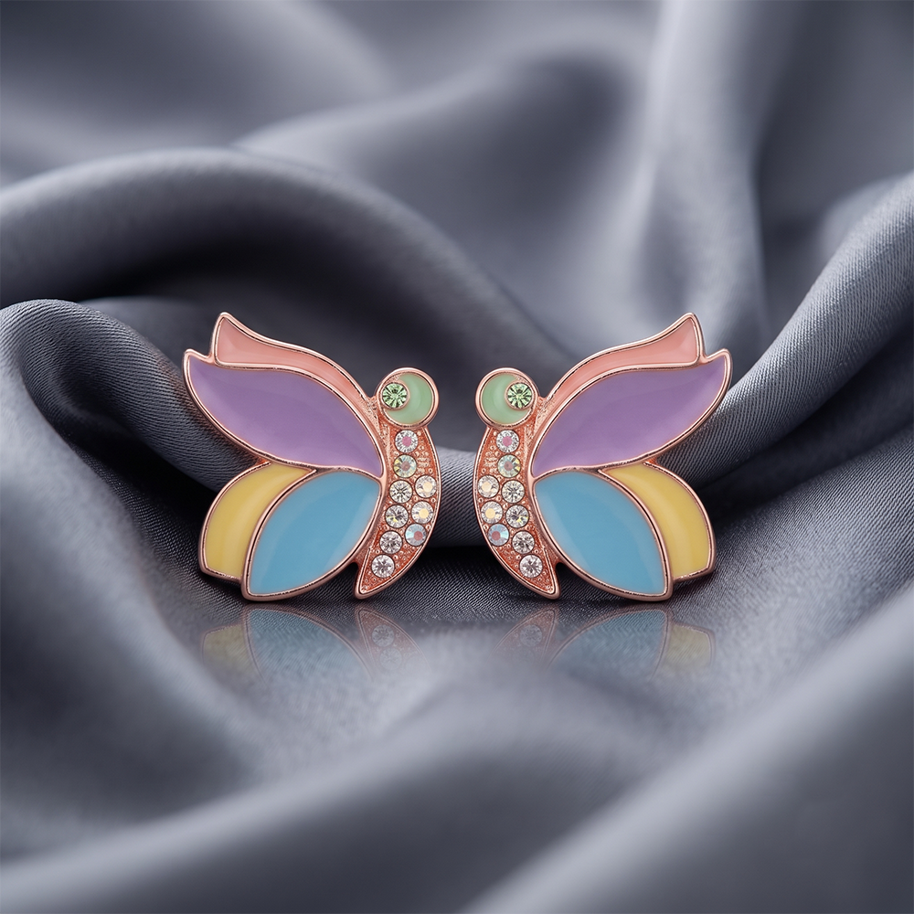 The99Jewel Rose Gold Plated Butterfly Enamel Stud Earrings 