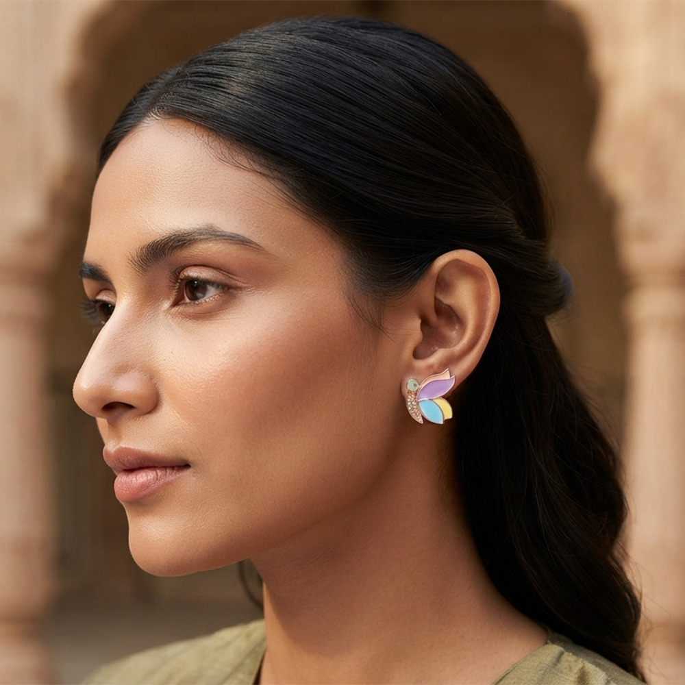 The99Jewel Rose Gold Plated Butterfly Enamel Stud Earrings