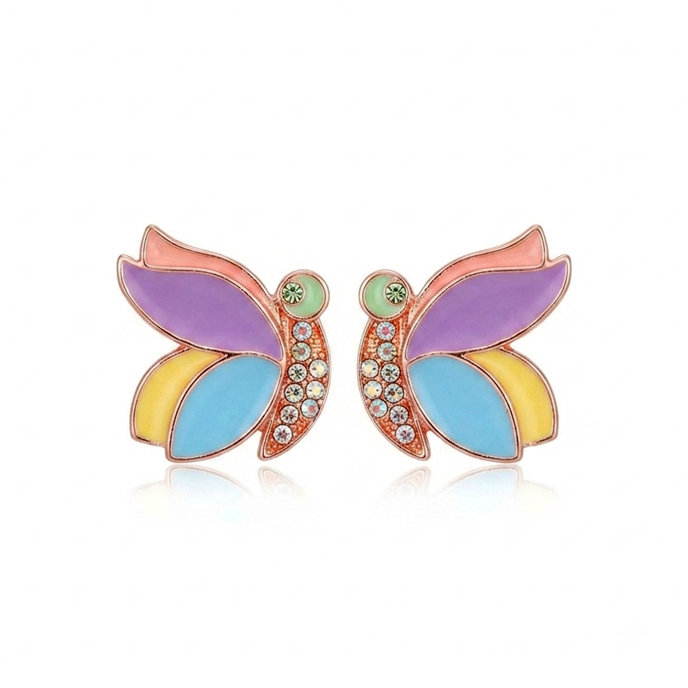 The99Jewel Rose Gold Plated Butterfly Enamel Stud Earrings