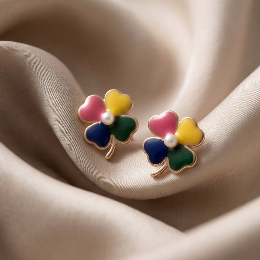 The99Jewel Rose Gold Plated Floral Enamel Stud Earrings 