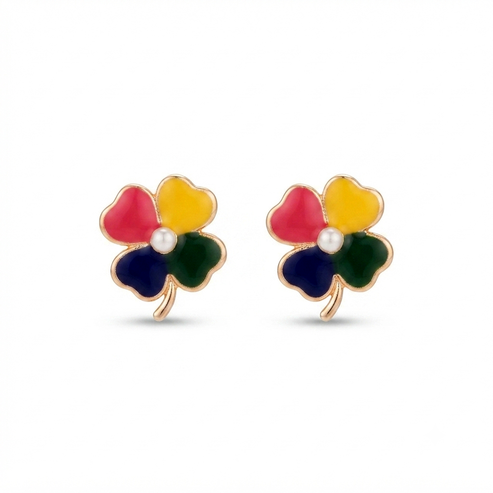 The99Jewel Rose Gold Plated Floral Enamel Stud Earrings
