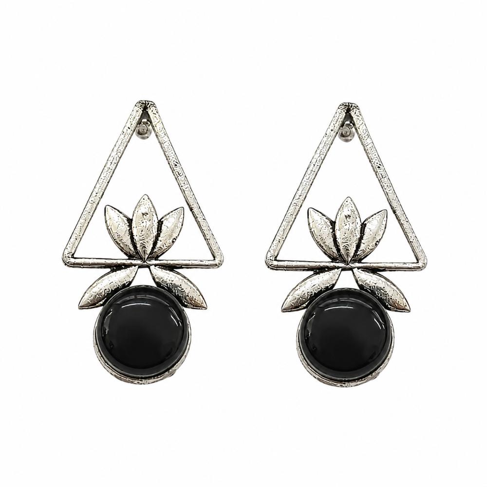 The99Jewel Oxidised Pota Stone Earrings With Lotus Motif for Women Traditional Jewellery