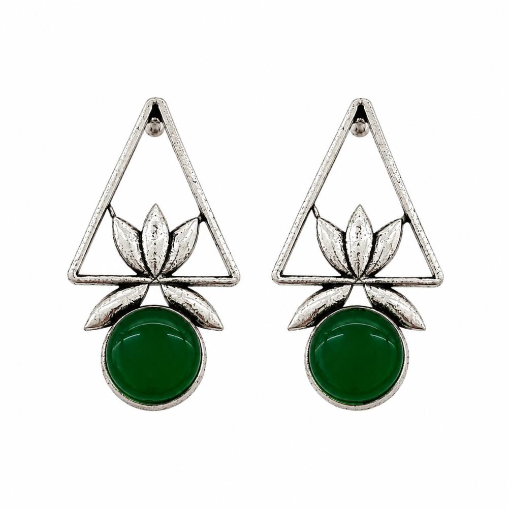 The99Jewel Oxidised Pota Stone Earrings With Lotus Motif for Women Traditional Jewellery