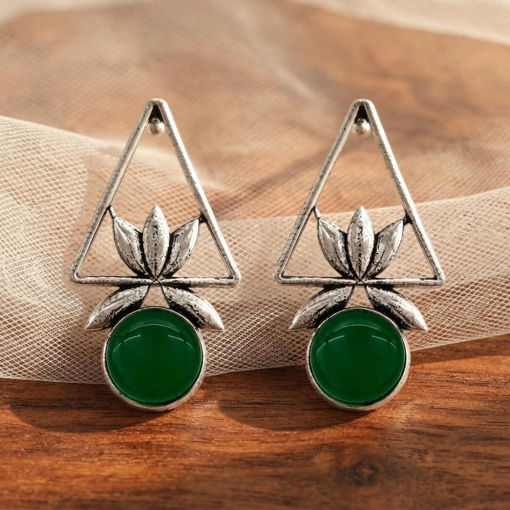 The99Jewel Oxidised Pota Stone Earrings With Lotus Motif for Women Traditional Jewellery