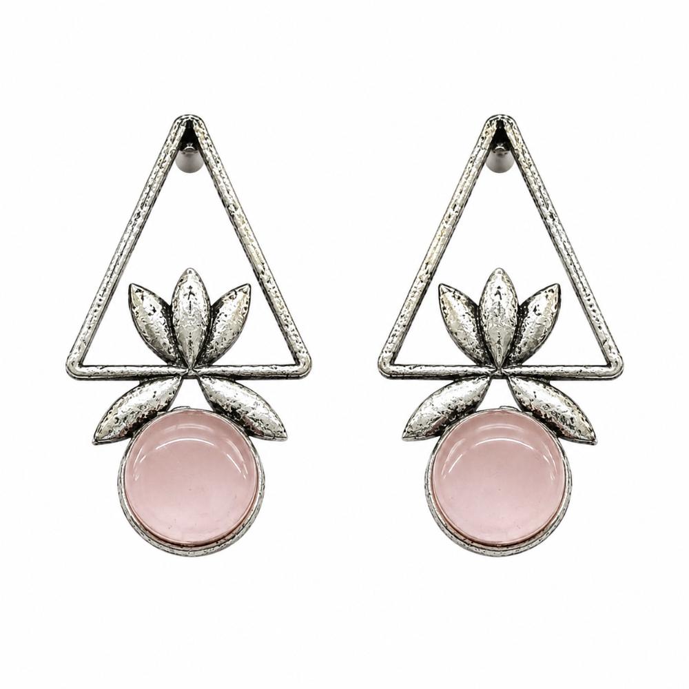 The99Jewel Oxidised Pota Stone Earrings With Lotus Motif for Women Traditional Jewellery