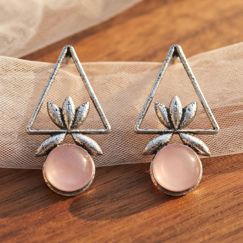 The99Jewel Oxidised Pota Stone Earrings With Lotus Motif for Women Traditional Jewellery