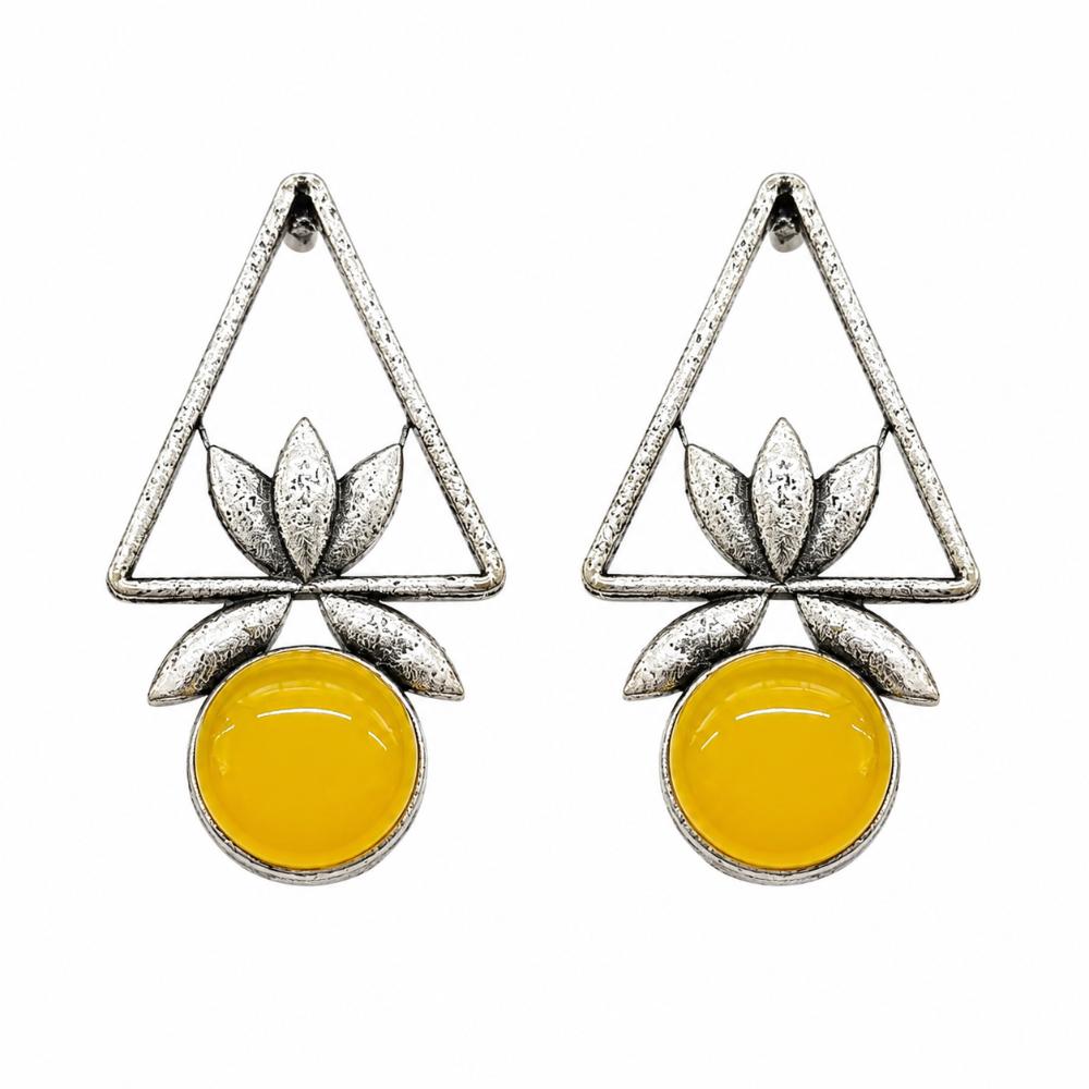The99Jewel Oxidised Pota Stone Earrings With Lotus Motif for Women Traditional Jewellery