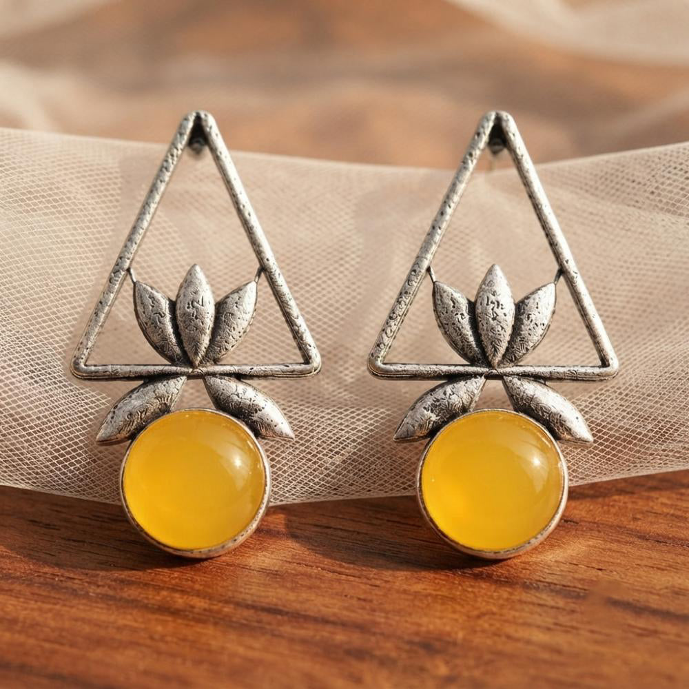 The99Jewel Oxidised Pota Stone Earrings With Lotus Motif for Women Traditional Jewellery