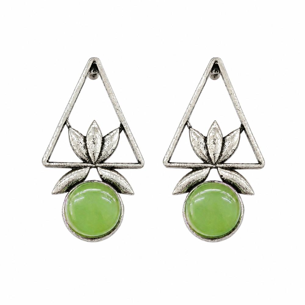 The99Jewel Oxidised Pota Stone Earrings With Lotus Motif for Women Traditional Jewellery