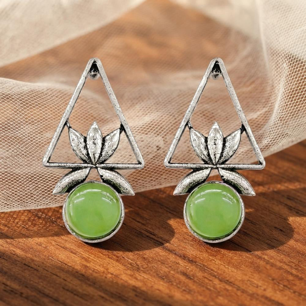 The99Jewel Oxidised Pota Stone Earrings With Lotus Motif for Women Traditional Jewellery