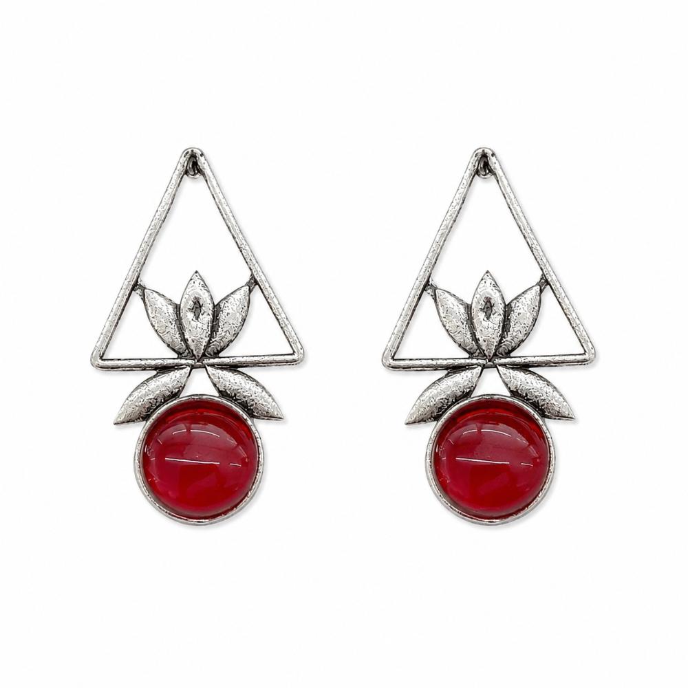 The99Jewel Oxidised Pota Stone Earrings With Lotus Motif for Women Traditional Jewellery