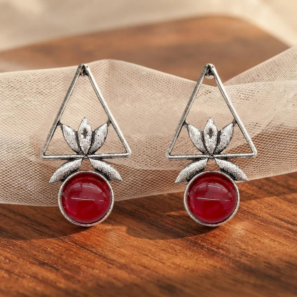 The99Jewel Oxidised Pota Stone Earrings With Lotus Motif for Women Traditional Jewellery