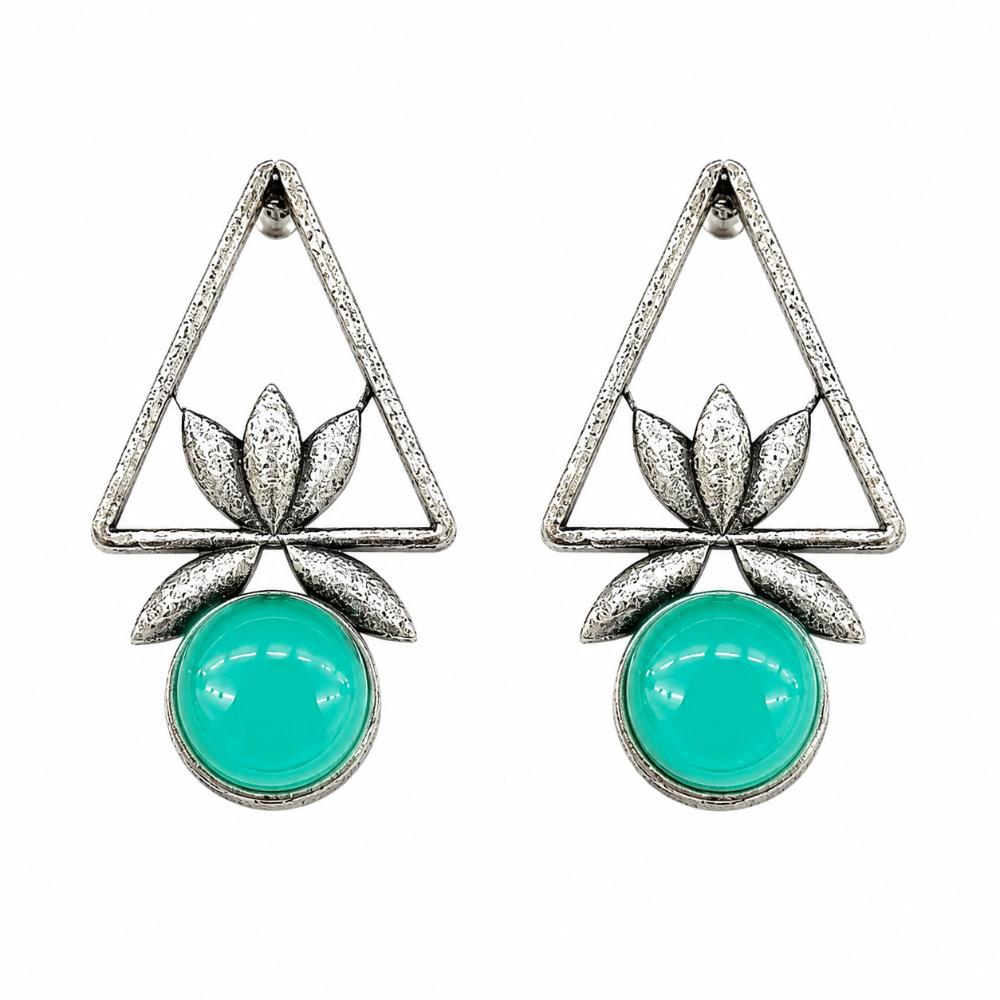 The99Jewel Oxidised Pota Stone Earrings With Lotus Motif for Women Traditional Jewellery