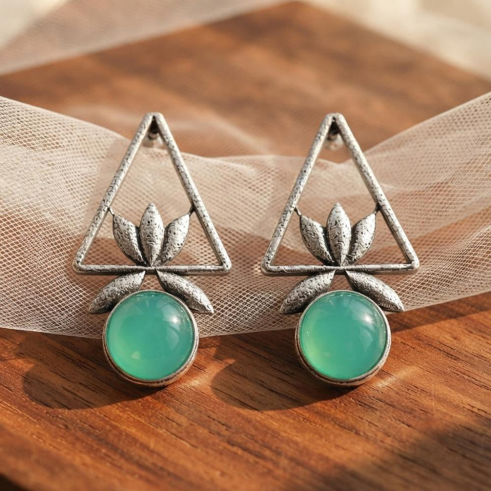 The99Jewel Oxidised Pota Stone Earrings With Lotus Motif for Women Traditional Jewellery