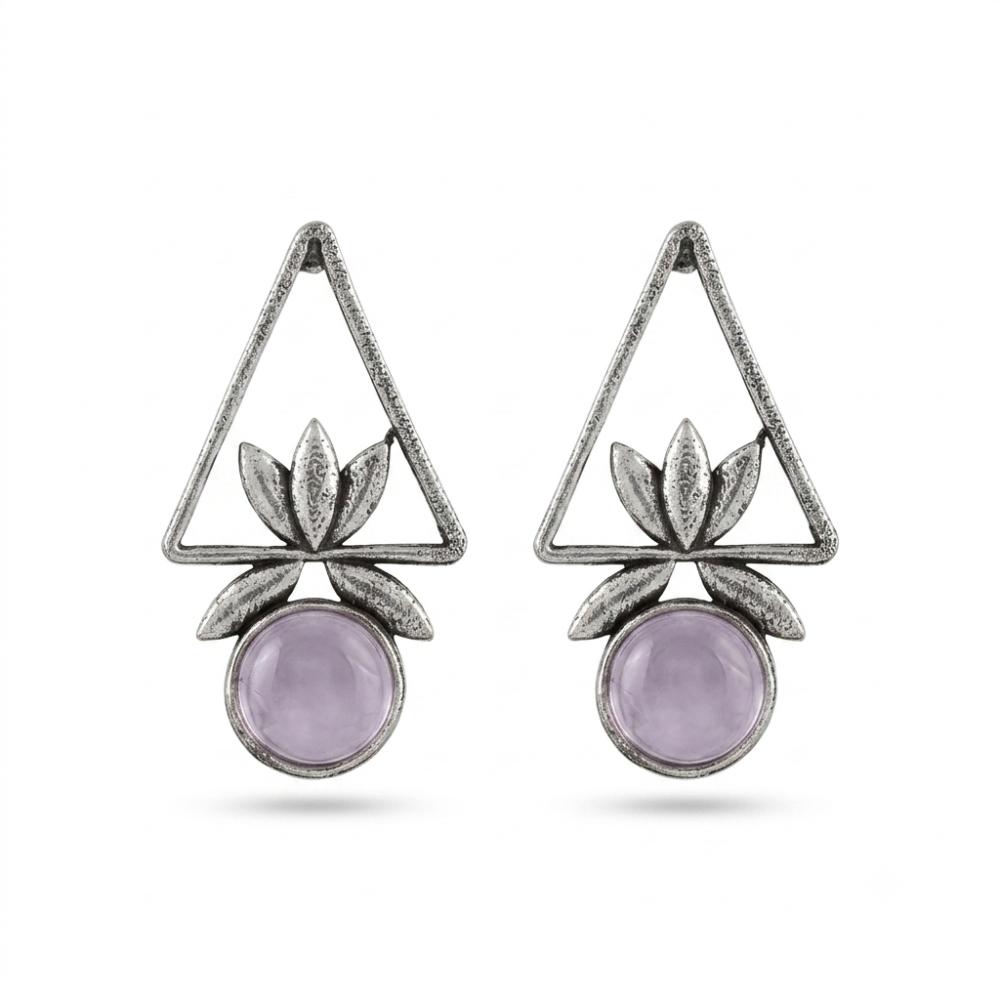 The99Jewel Oxidised Pota Stone Earrings With Lotus Motif for Women Traditional Jewellery