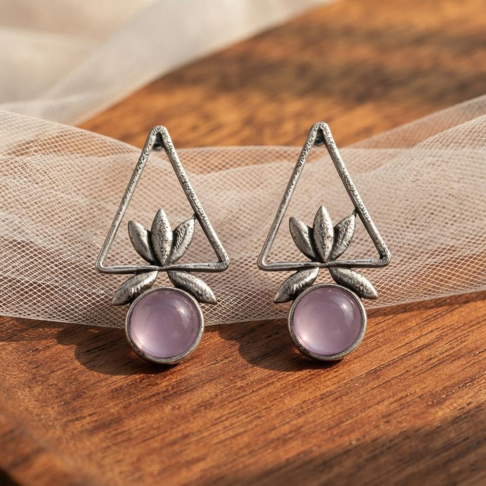 The99Jewel Oxidised Pota Stone Earrings With Lotus Motif for Women Traditional Jewellery