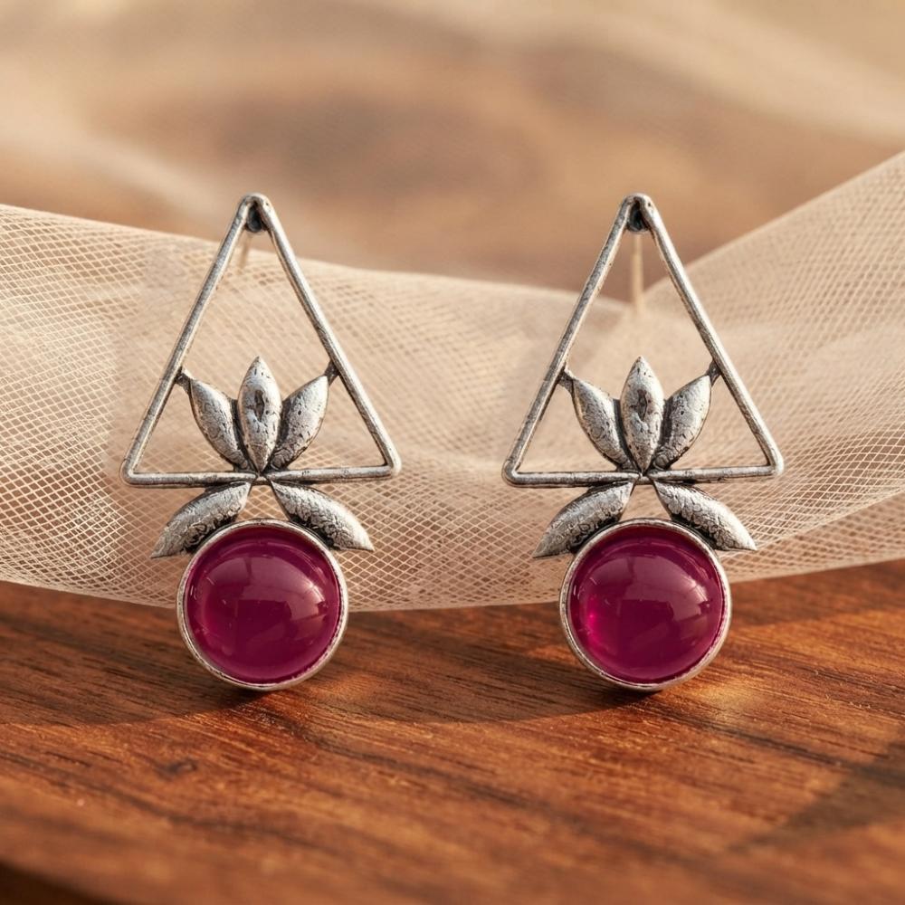 The99Jewel Oxidised Pota Stone Earrings With Lotus Motif for Women Traditional Jewellery