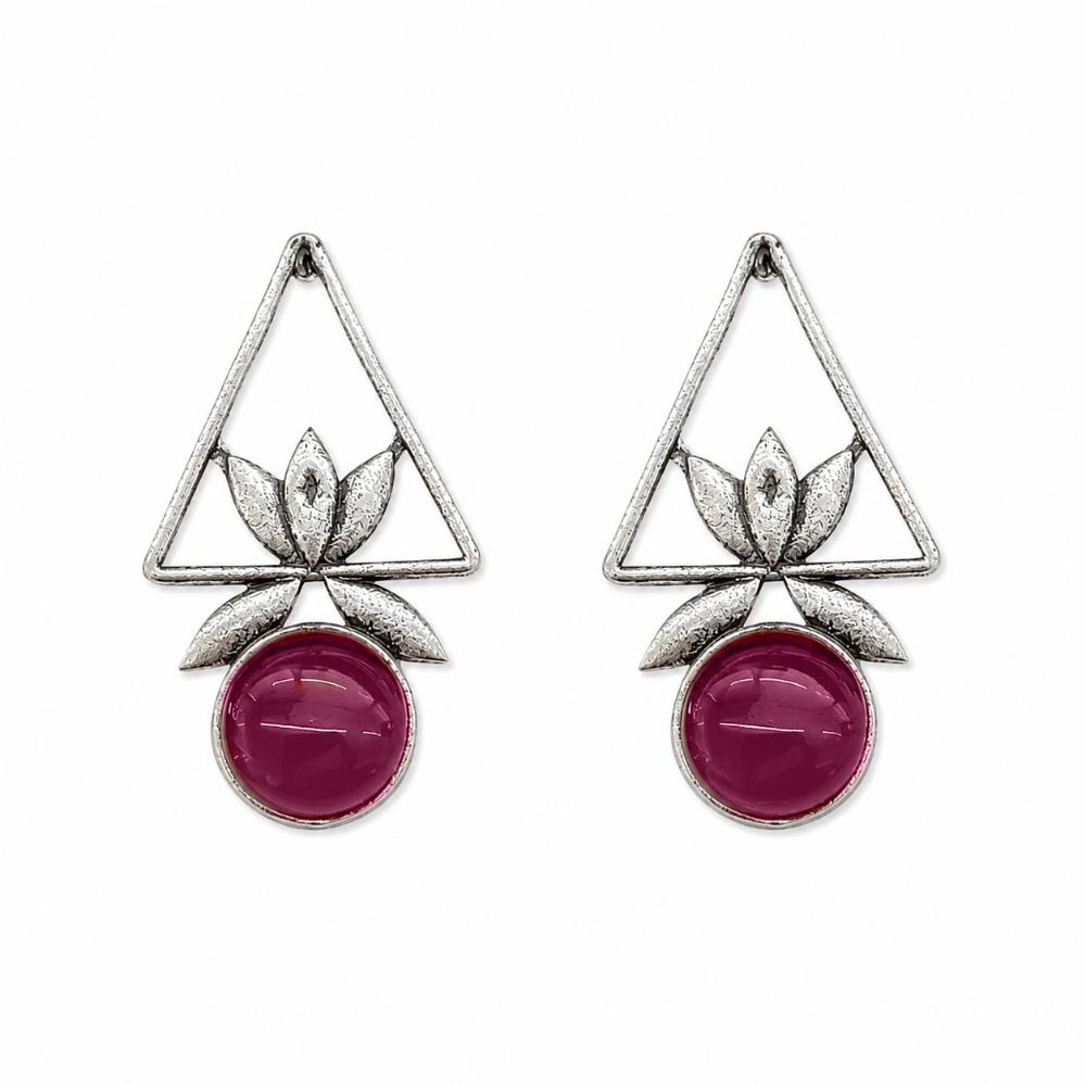 The99Jewel Oxidised Pota Stone Earrings With Lotus Motif for Women Traditional Jewellery