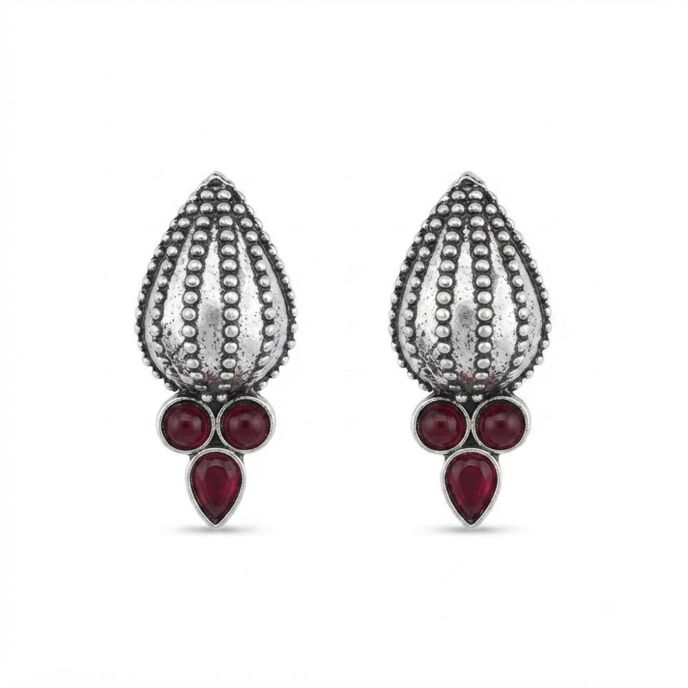 The99Jewel Stylish Oxidised Pota Stone Earrings Domed Motif for Women