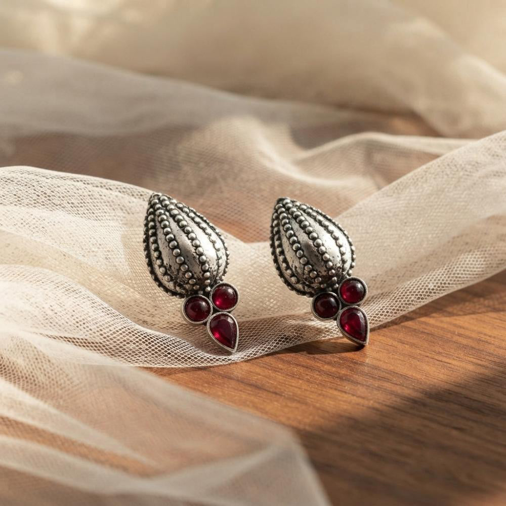 The99Jewel Stylish Oxidised Pota Stone Earrings Domed Motif for Women 