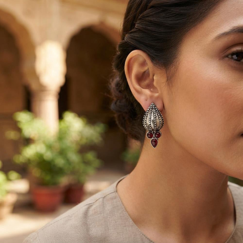 The99Jewel Stylish Oxidised Pota Stone Earrings Domed Motif for Women