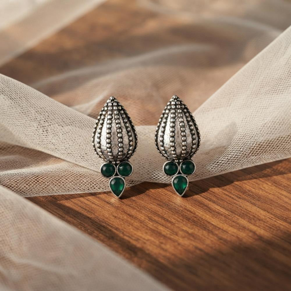 The99Jewel Stylish Oxidised Pota Stone Earrings Domed Motif for Women