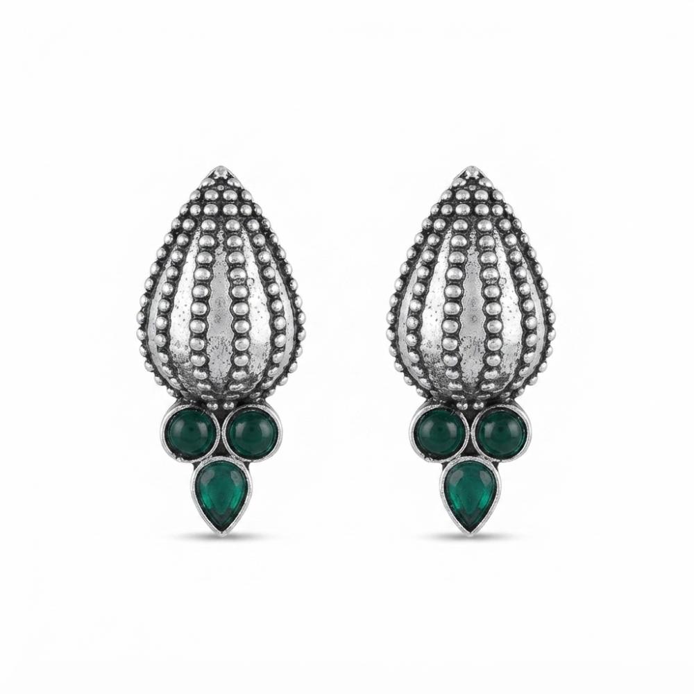 The99Jewel Stylish Oxidised Pota Stone Earrings Domed Motif for Women