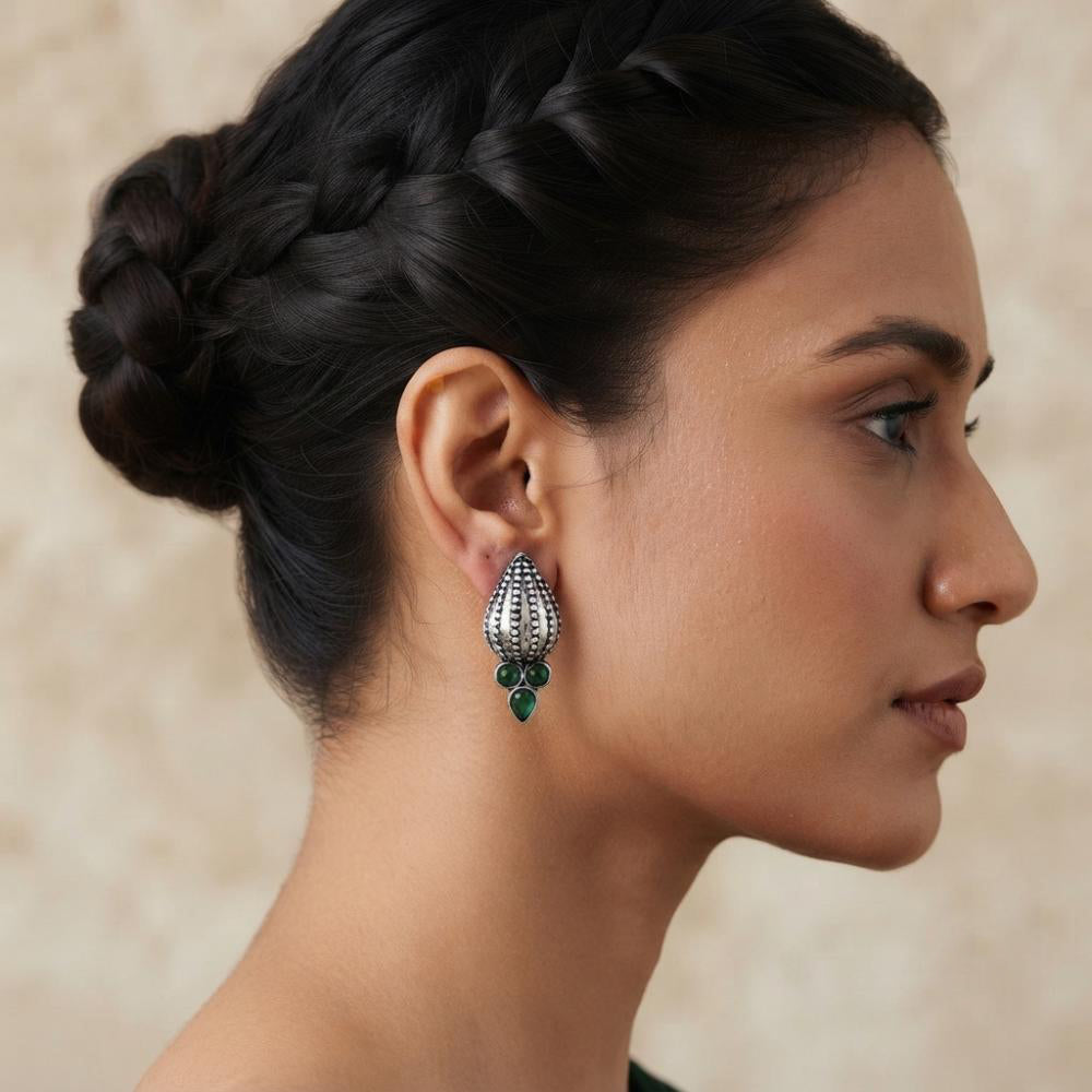 The99Jewel Stylish Oxidised Pota Stone Earrings Domed Motif for Women 