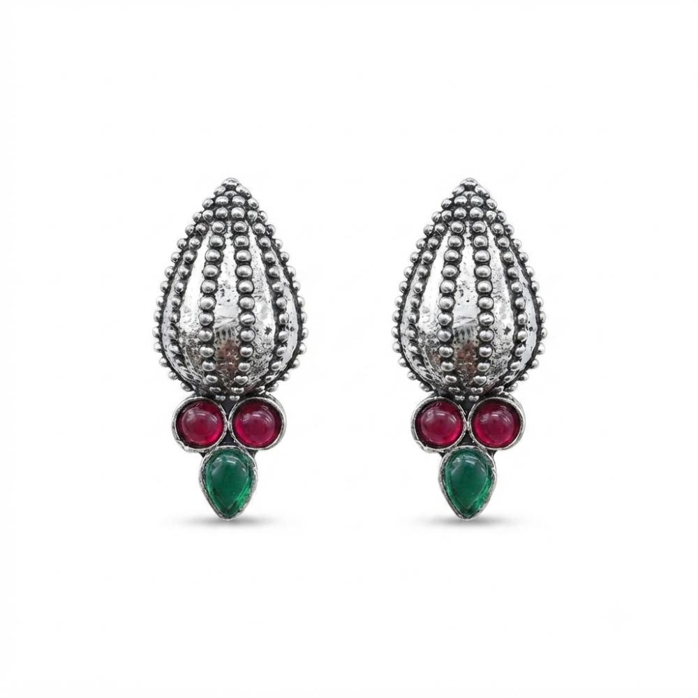 The99Jewel Stylish Oxidised Pota Stone Earrings Domed Motif for Women