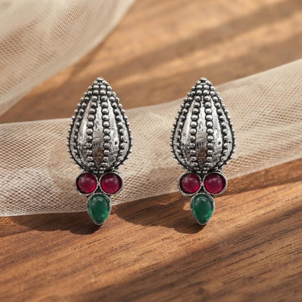 The99Jewel Stylish Oxidised Pota Stone Earrings Domed Motif for Women