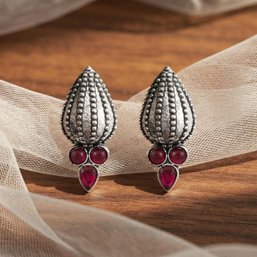The99Jewel Stylish Oxidised Pota Stone Earrings Domed Motif for Women