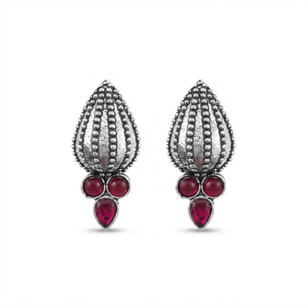 The99Jewel Stylish Oxidised Pota Stone Earrings Domed Motif for Women