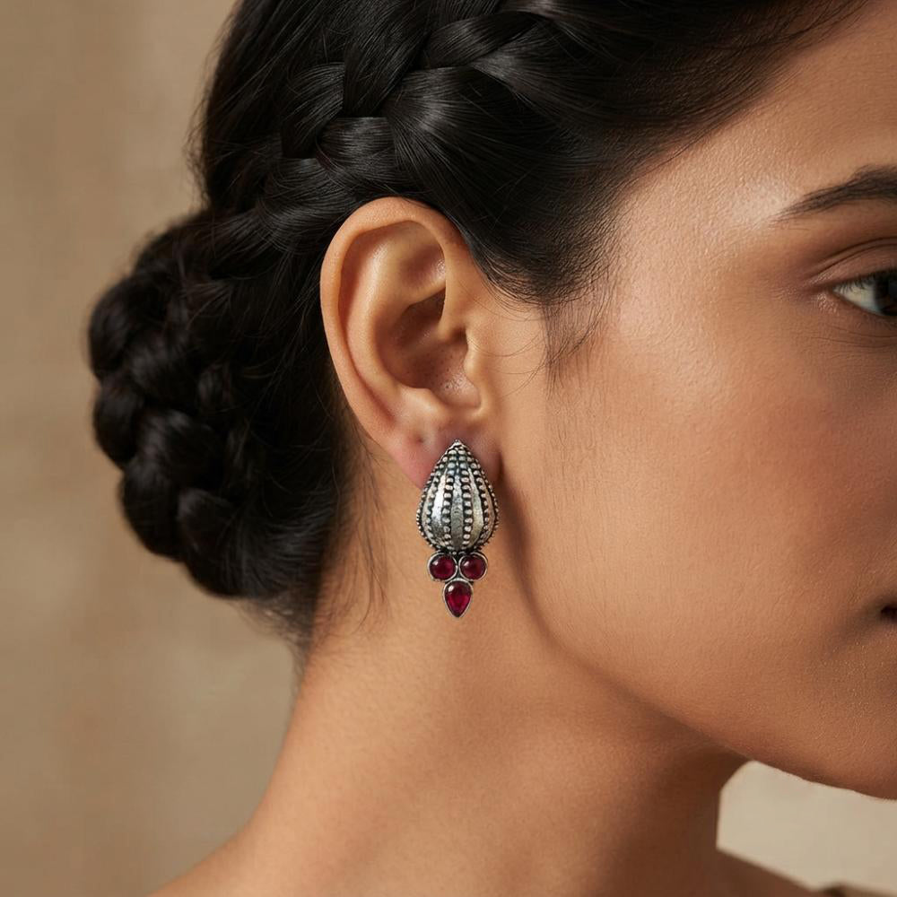 The99Jewel Stylish Oxidised Pota Stone Earrings Domed Motif for Women 