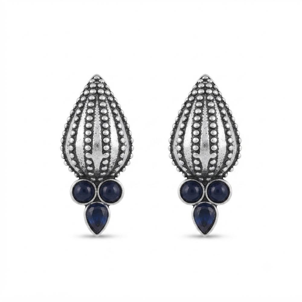 The99Jewel Stylish Oxidised Pota Stone Earrings Domed Motif for Women