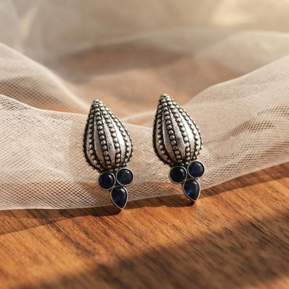 The99Jewel Stylish Oxidised Pota Stone Earrings Domed Motif for Women 