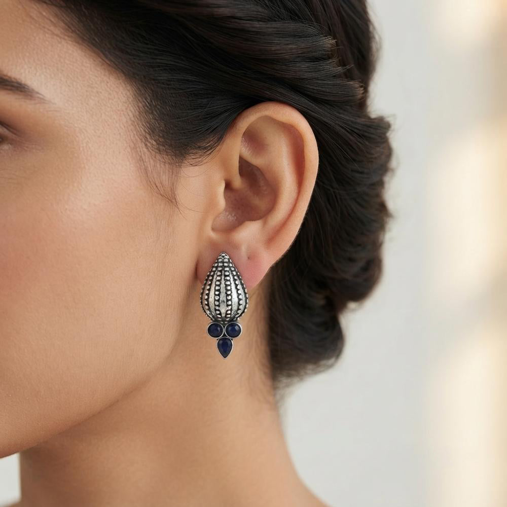 The99Jewel Stylish Oxidised Pota Stone Earrings Domed Motif for Women