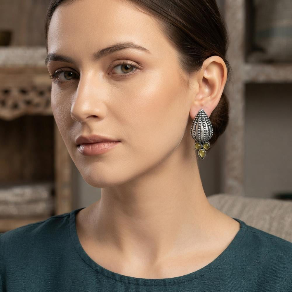 The99Jewel Stylish Oxidised Pota Stone Earrings Domed Motif for Women