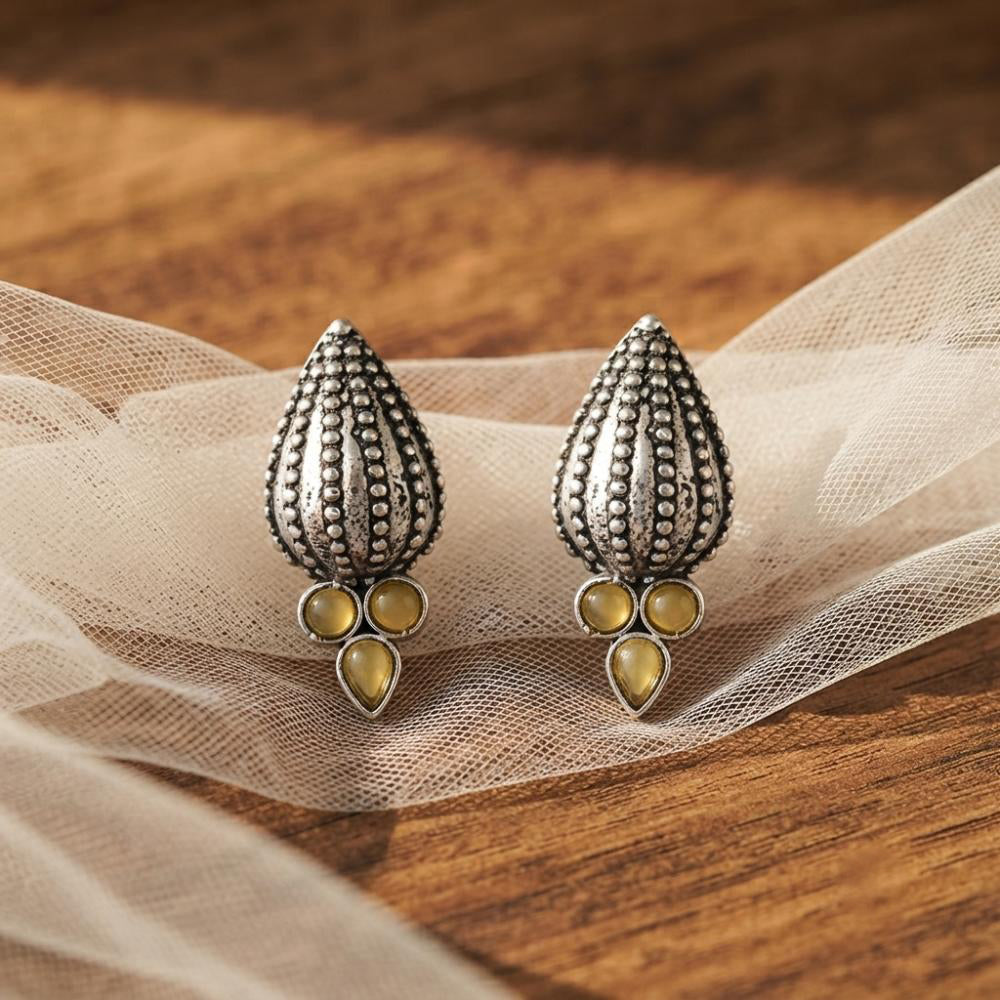 The99Jewel Stylish Oxidised Pota Stone Earrings Domed Motif for Women 
