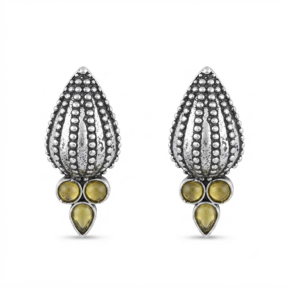 The99Jewel Stylish Oxidised Pota Stone Earrings Domed Motif for Women