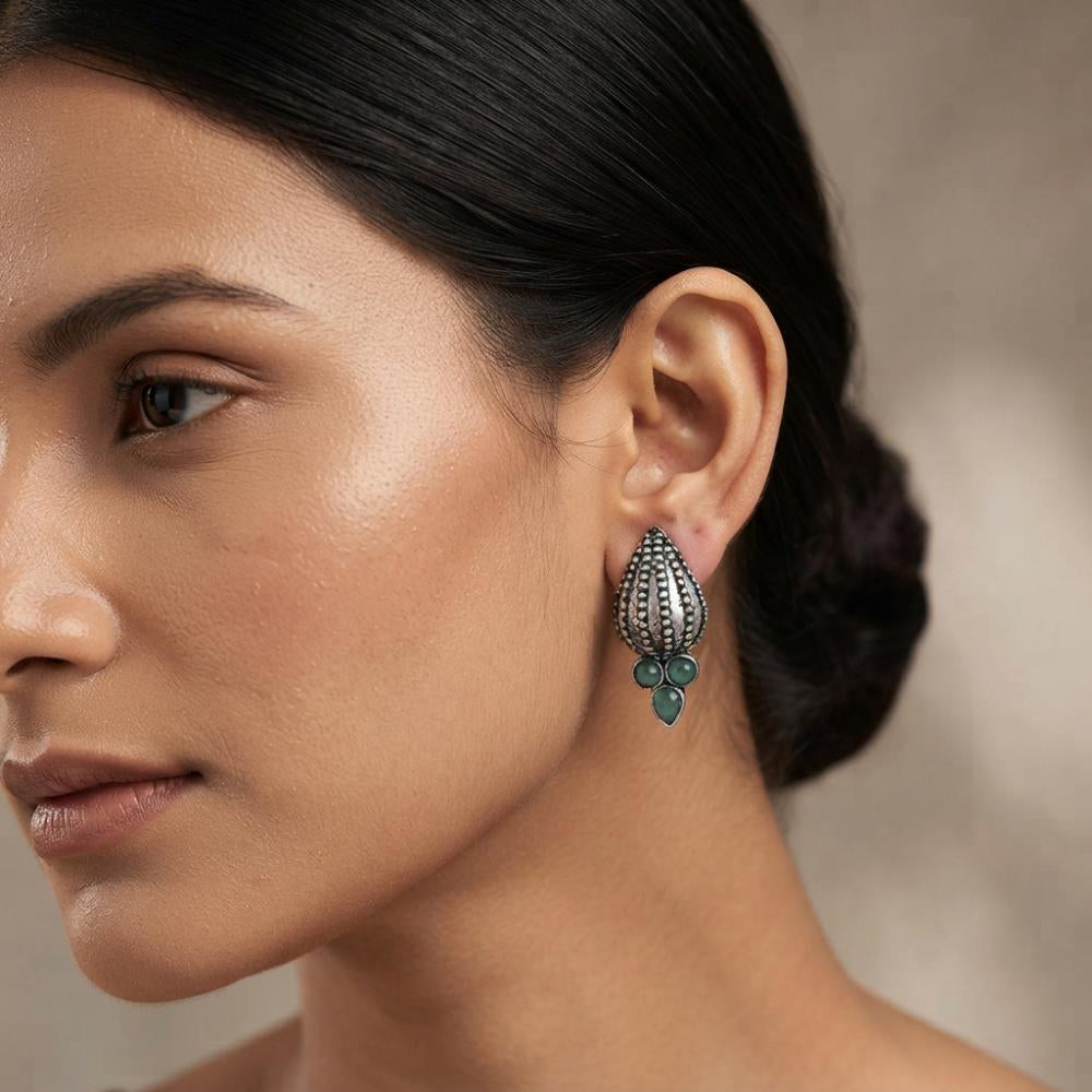 The99Jewel Stylish Oxidised Pota Stone Earrings Domed Motif for Women