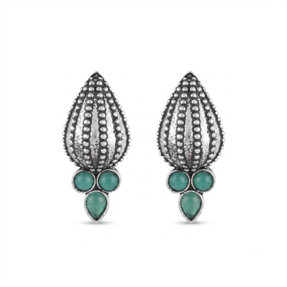 The99Jewel Stylish Oxidised Pota Stone Earrings Domed Motif for Women