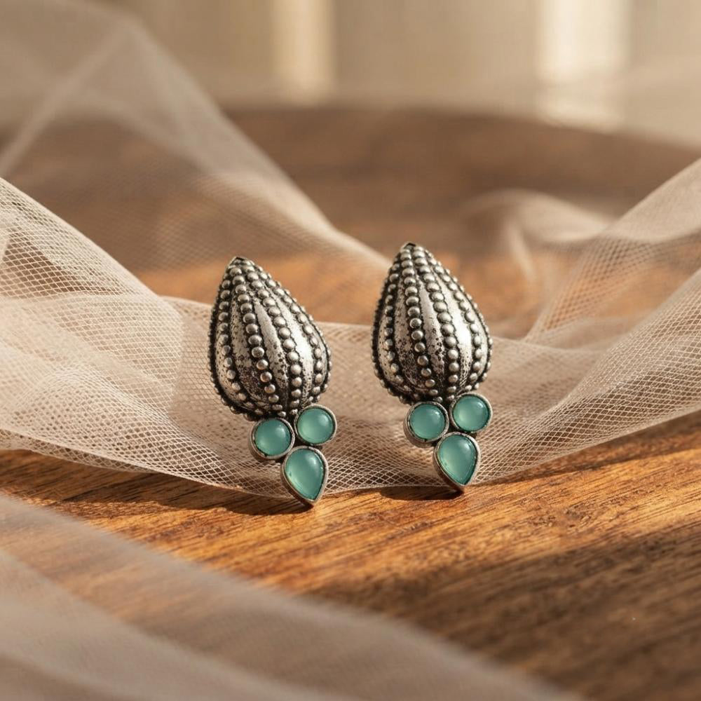 The99Jewel Stylish Oxidised Pota Stone Earrings Domed Motif for Women 