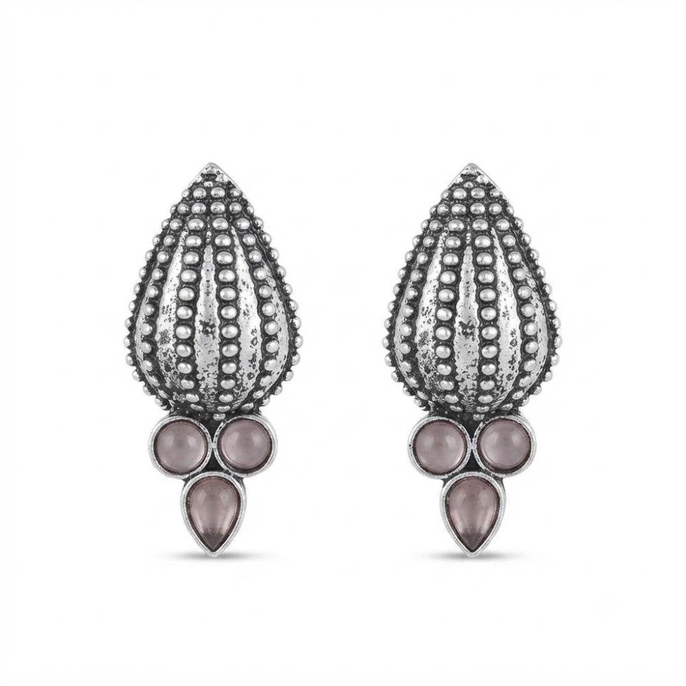 The99Jewel Stylish Oxidised Pota Stone Earrings Domed Motif for Women